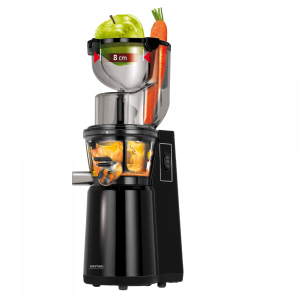 MPM MSO-16 Licuadora prensado en frío para verduras y frutas, baja velocidad 60RPM, Slow Juicer, 2 tamaños de malla función inversa, 200W