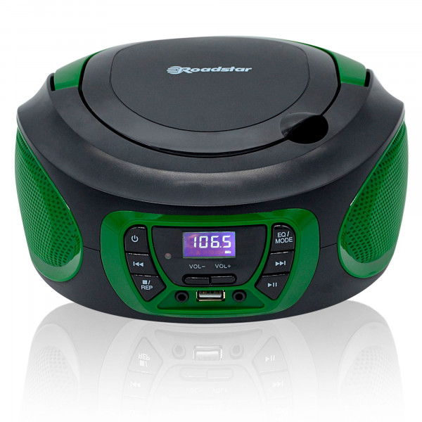 Roadstar CDR-365U/GR Radio CD Player Portátil Digital FM PLL, Reproductor CD, CD-R, CD-RW, CD-MP3, Puerto USB, Stereo, AUX-IN, Salida de Auriculares, Negro / Verde
