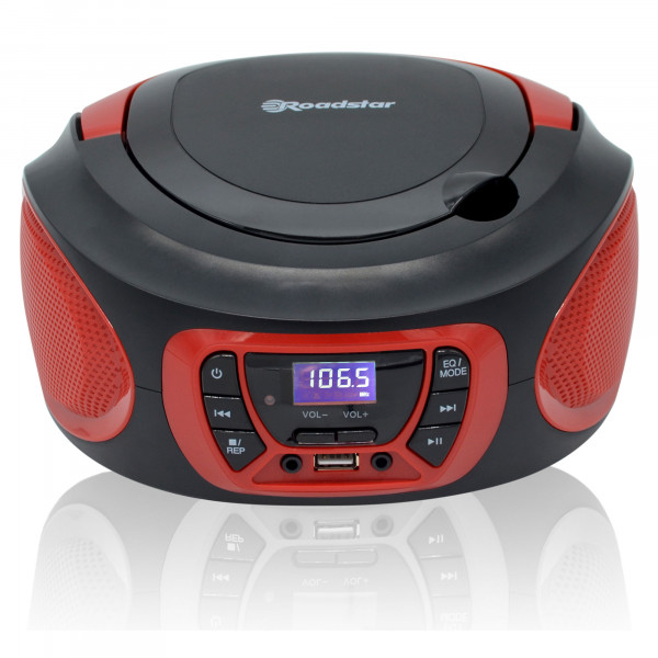 Roadstar CDR-365U/RD Radio CD Player Portátil Digital FM PLL, Reproductor CD, CD-R, CD-RW, CD-MP3, Puerto USB, Stereo, AUX-IN, Salida de Auriculares, Negro / Rojo