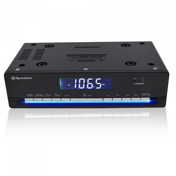 Roadstar CLR-725BT/BK Radio de Cocina Bajo Mueble Digital PLL FM, Altavoz Bluetooth Manos Libres, Alarma Dual, Temporizador para Apagado, Negro