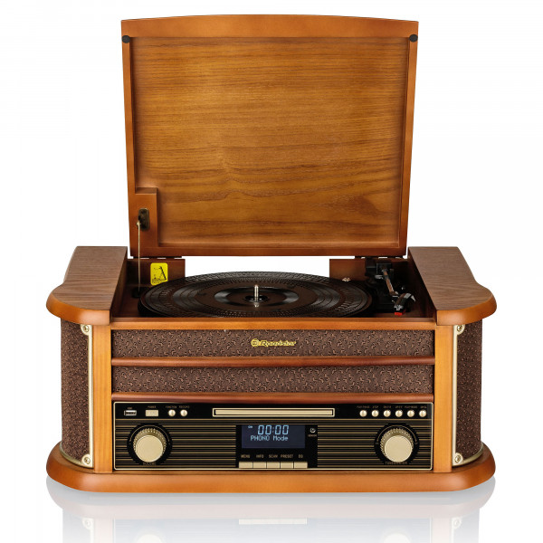 Roadstar HIF-1993DBT Equipo de Música Hi Fi Tocadiscos de Vinilo Vintage 33/45/78 rpm, Radio DAB /DAB+ /FM, Reproductor CD/CDR/CDRW/CD-MP3, Cassette, Bluetooth, USB, Mando a Distancia, Retro, Madera