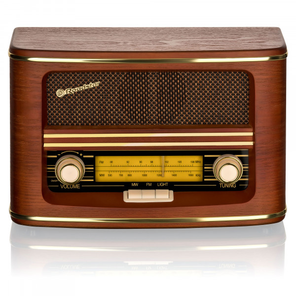 Roadstar HRA-1500N Radio Portátil Vintage FM/ MW, Analógica Excelente Recepción, Altavoz de 9.6W Incorporado, Funciona Conectado a la Red o a Pilas, Radio Retro para Casa y Cocina, Madera
