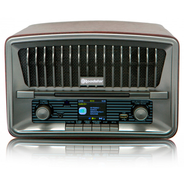 Roadstar HRA-270CD+BT Radio CD Portátil Vintage Digital DAB/DAB+/FM, Reproductor CD-MP3, Bluetooth, USB, Stereo, AUX-IN, Pantalla LCD, Mando a Distancia, Conexión para Auriculares, Alarma, Madera