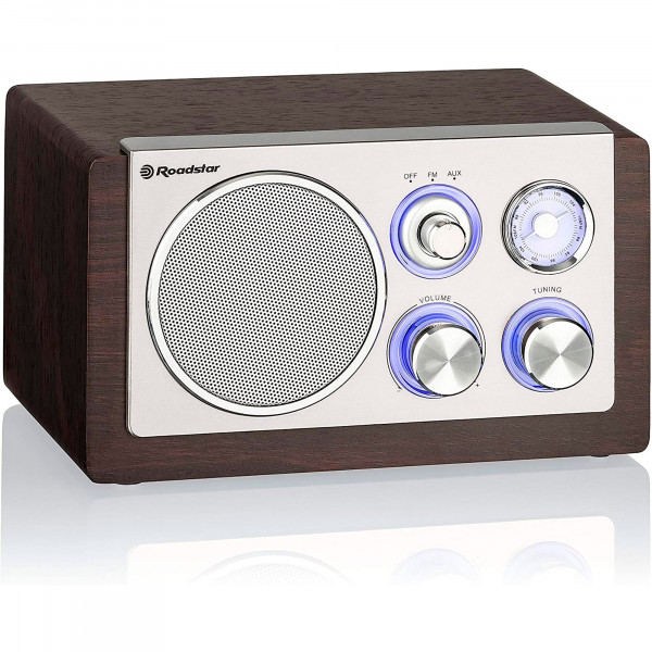 Roadstar HRA1245NWD Radio Retro Compacta Analógica FM/AM, Altavoz de 1 Vía 28W, Portátil, Iluminación LED, Madera