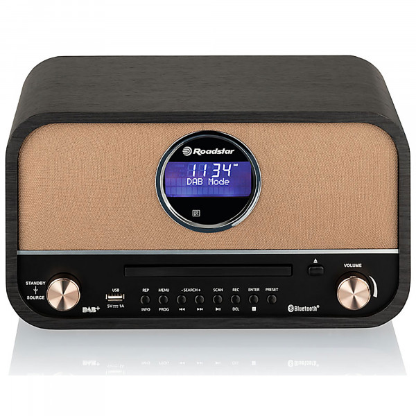 Roadstar HRA1782ND+BK Equipo de Música Vintage, Radio DAB/DAB+/FM, Reproductor CD-MP3/CDR/CDRW, Bluetooth, USB Grabación y Reproducción, AUX IN RCA, Mando a Distancia, Conexión Auriculares, Retro, Negro