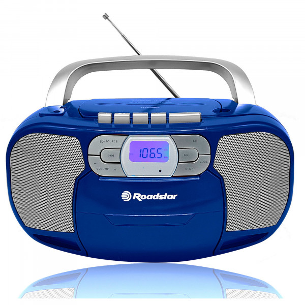 Roadstar RCR-4635UMP/BL Radio CD Portátil Cassette, Radio Digital PLL FM, Reproductor CD-MP3, USB, AUX-IN, Salida de Auriculares, Azul