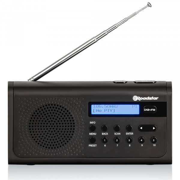 Roadstar TRA-300D+BK Radio Portátil Digital DAB/DAB+/FM, Funciona a Red / Pilas, Toma de Auriculares, Transistor Pequeño y Ligero, Altavoz 8W, Alarma Dual, Temporizador para Apagado, Negro