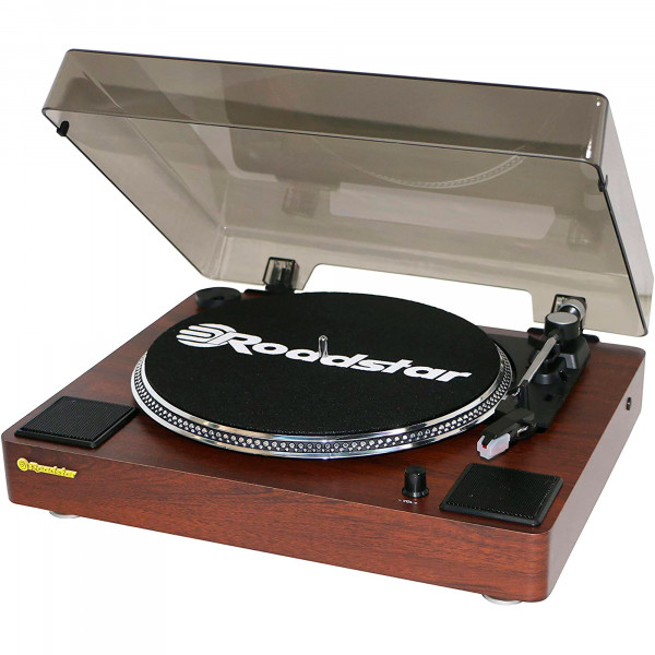 Roadstar TT-260SPK Tocadiscos de Vinilo, 3 velocidades 33/45/78 RPM, Altavoces Integrados, Salida Audio RCA, AUX IN, Autoparada, Madera