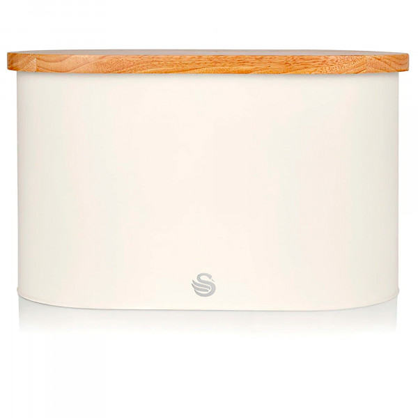 Swan Nordic Panera de Mesa para Guardar Pan, Tapa Tabla de Cortar de Bambú, Contenedor de Acero al Carbono para Almacenamiento de Pan y Bollería, Bread Bin, Diseño Moderno, Blanca