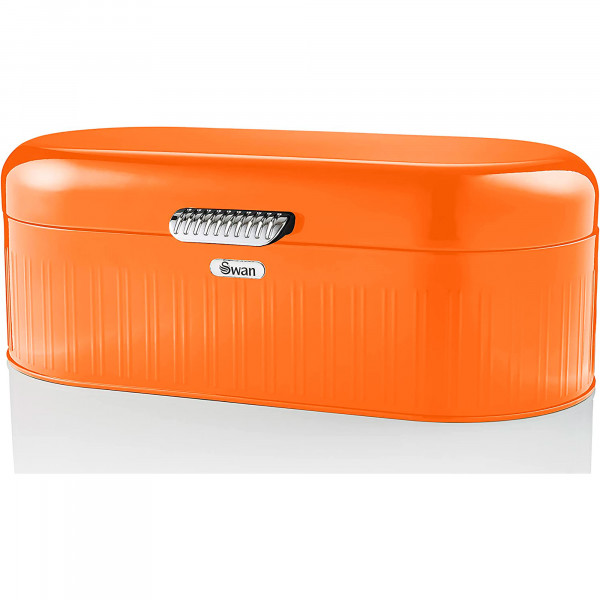 Swan Retro Bin SWKA1014ON Panera de Mesa para Guardar Pan, Contenedor de Metal para Almacenamiento Pan y Bollería, Bread Bin, Diseño Vintage, Naranja