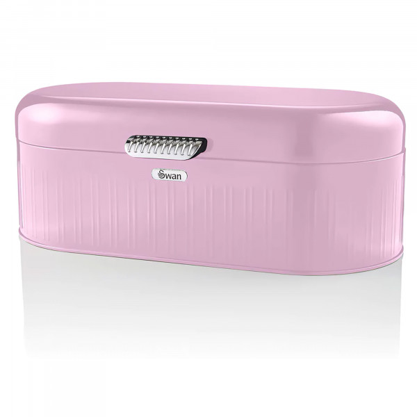 Swan Retro Bin SWKA1014PN Panera de Mesa para Guardar Pan, Contenedor de Metal para Almacenamiento Pan y Bollería, Bread Bin, Diseño Vintage, Rosa (