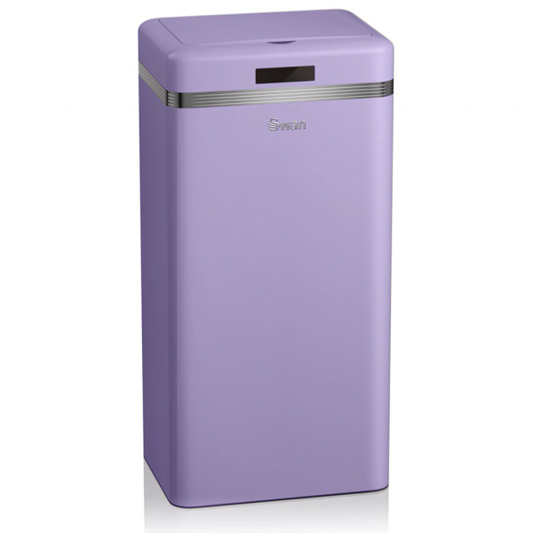 Swan Retro Cubo de Basura Cocina Automático, Sensor de Movimiento, 45 Litros, Metálico, Papelera Inteligente de Reciclaje Gran Capacidad, Diseño Vintage, Morado