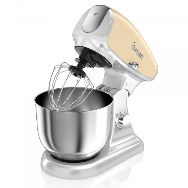 Swan SP33010CN Retro Batidora amasadora repostería Profesional, Robot cocina cuerpo metal, 8 velocidades, 4,5 Litros, bajo ruido, diseño vintage Crema, 1200W