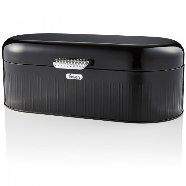 Swan SWKA1014BN Retro Bin Panera de Mesa para Guardar Pan, Contenedor de Metal para Almacenamiento Pan y Bollería, Bread Bin, Diseño Vintage, Negro