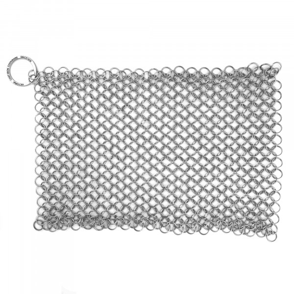 Victoria Limpiador para Hierro Fundido, Estropajo Cota de Malla de Acero Inoxidable, Chainmail Scrubber 20x16,5cm, para Sartén, Wok, Olla, Horno Holandés