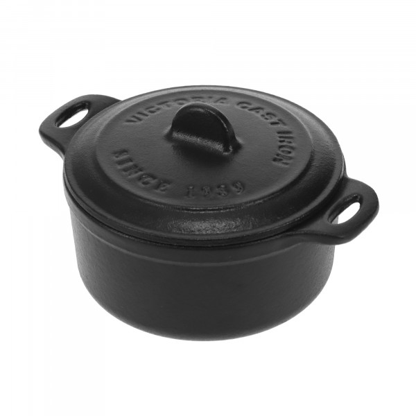 Victoria Mini Cocotte Inducción Hierro Fundido Esmaltado 10cm, Horno Holandés 0,32L, 1-2 Raciones, sin PTFE ni PFOA, Apto para Fuego, Barbacoa, Horno, Vitrocerámica, Gas