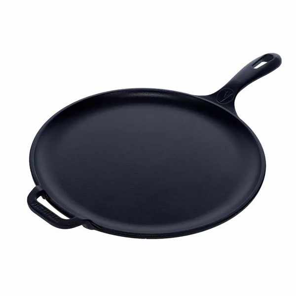 Victoria Plancha Cocina Inducción Comal Hierro Fundido Curado para Pizza, Tortillas 30cm, Fuego, Barbacoa, Horno, Vitrocerámica, Gas, Sartén Curada para Antiadherente Libre de Tóxicos sin PTFE