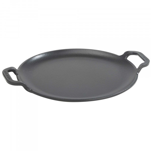 Victoria Plancha Cocina Inducción para Pizza Hierro Fundido Esmaltado, Sartén 25cm con Asas, Fuego, Barbacoa, Horno, Vitrocerámica, Gas, Comal Libre de Tóxicos sin PTFE