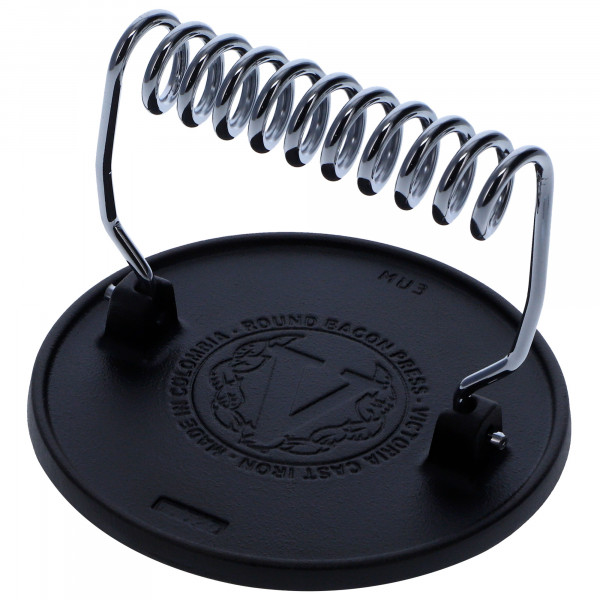 Victoria Prensa Hamburguesas Smash Burger Hierro Fundido Curado 16,5cm Aplastador de Carne para Barbacoa Profesional, Mango Resistente al Calor, Curada para Antiadherente Libre de PTFE