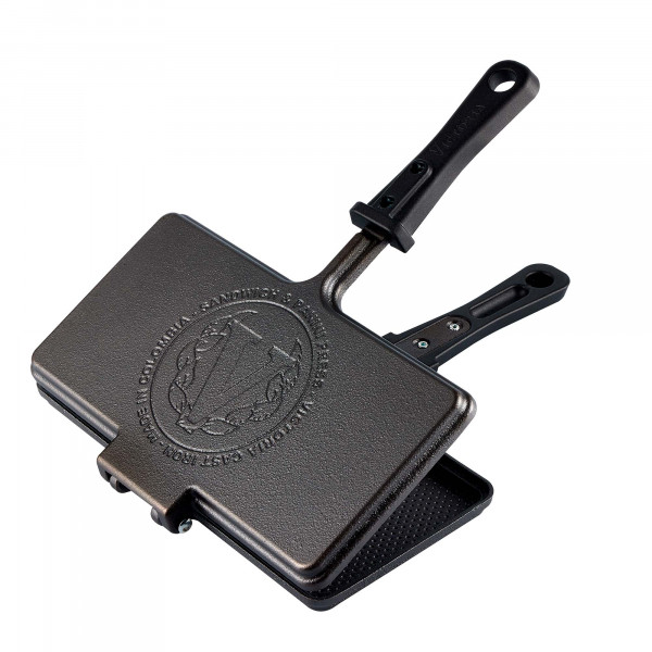 Victoria Sandwichera Hierro Fundido Curado 27x14 cm, Sartén para Sandwich Doble Cara, Tostadora Panini Maker, Cast Iron Curada para Crear Antiadherente Libre de Tóxicos sin PFOA