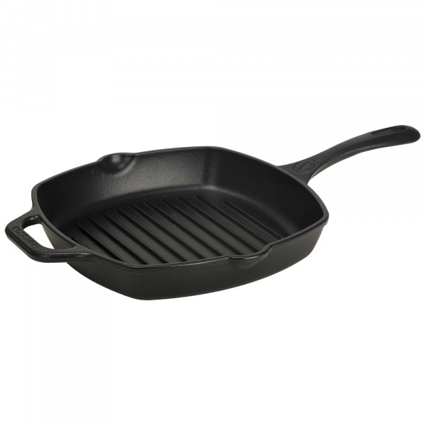 Victoria Sartén Grill Hierro Fundido Esmaltado Inducción 25x25cm, Apta para Fuego, Barbacoa, Horno, Vitrocerámica, Cast Iron Skillet, Libre de Tóxicos sin PTFE ni PFOA 