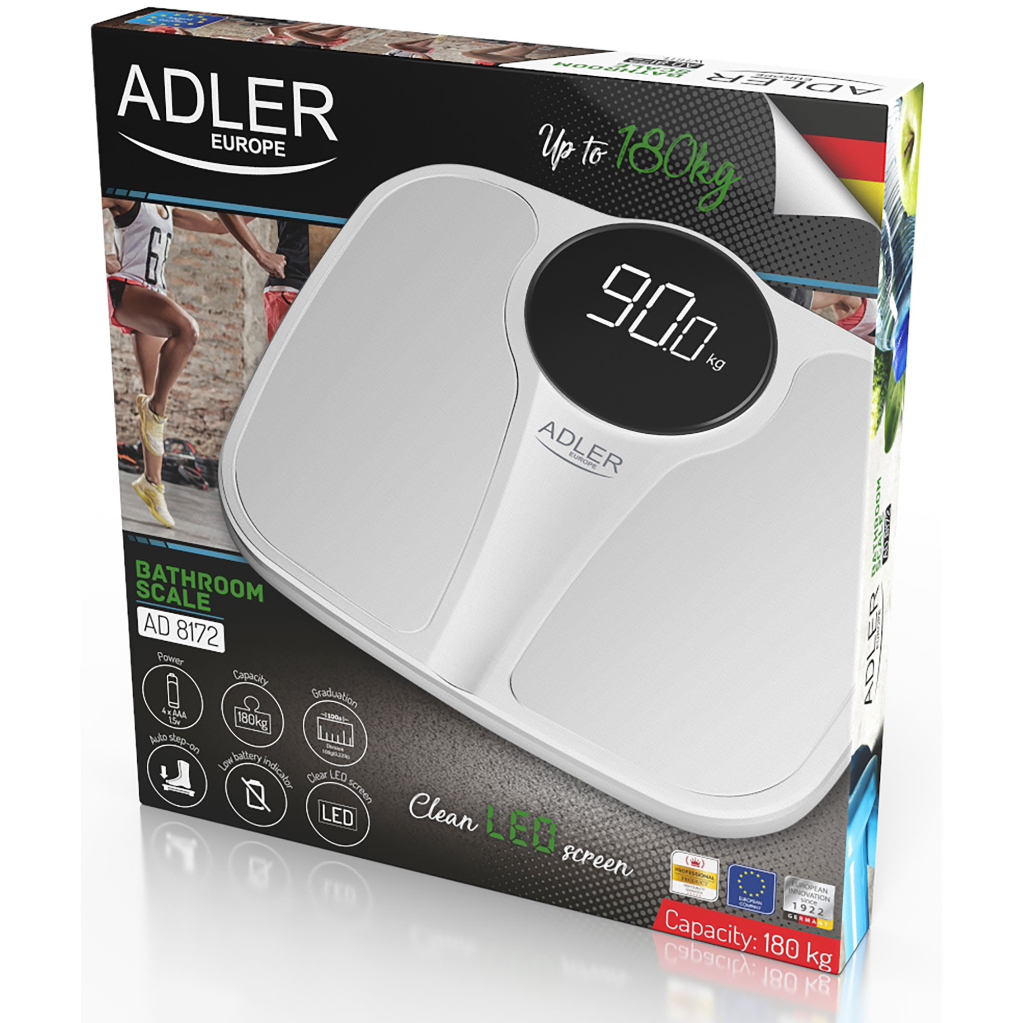 Adler Ad8172b Báscula De Baño Digital, Alta Precisión 180kg, Pantalla Led  Apagado Automático, Antide