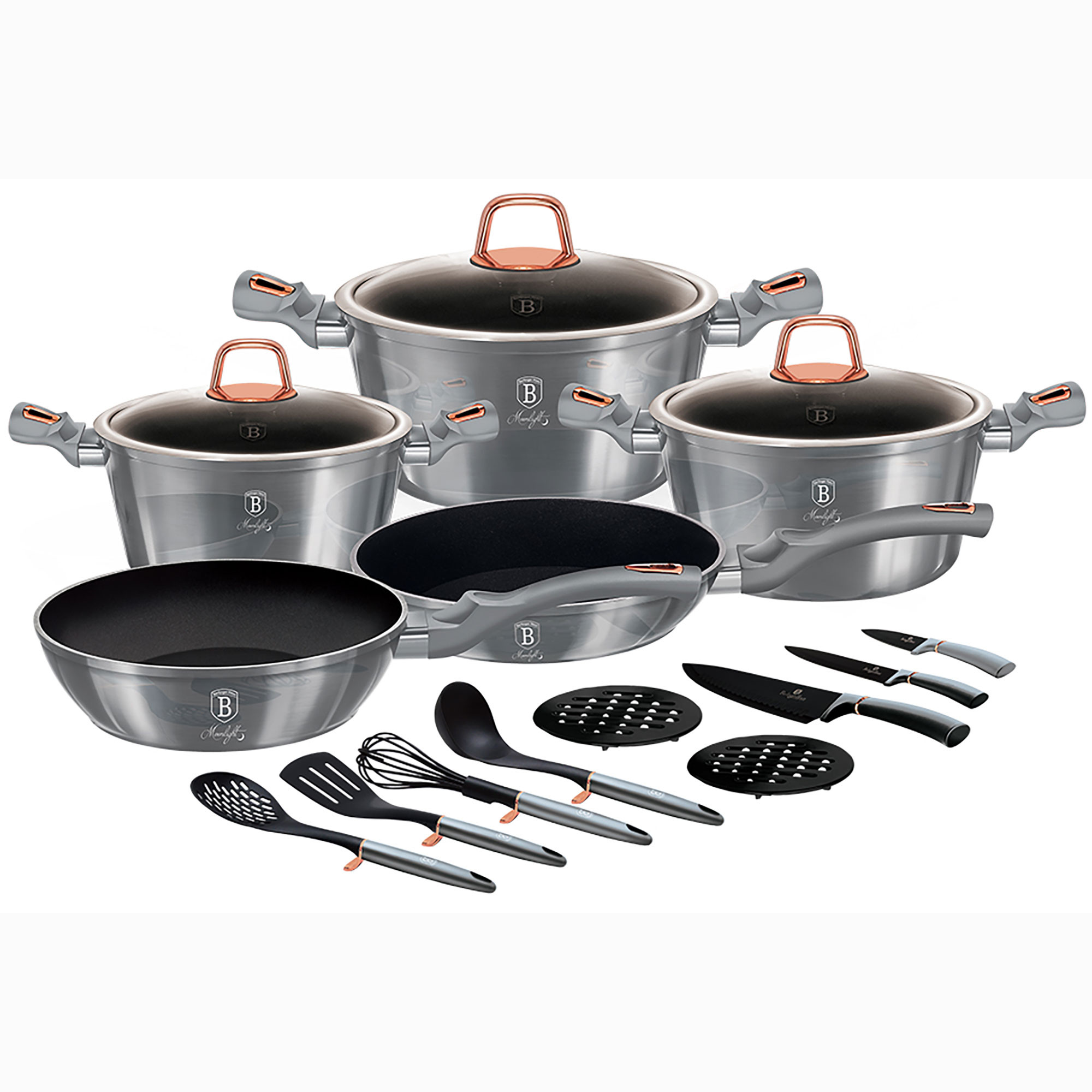 Magefesa Orbe Batería Cocina Inducción 8 Piezas, Antiadherente Libre PFOA  Esmalte Exterior Negro, Set Cazuelas Tapa