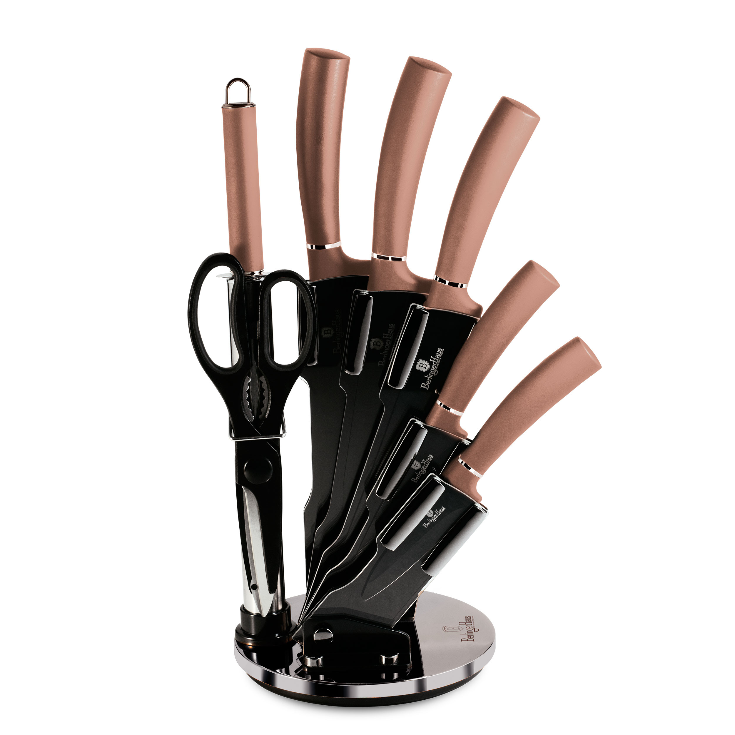 Berlinger Haus Rose Gold Juego Cuchillos Cocina Profesional 8 piezas, Acero  Inoxidable Recubrimiento Antiadherente, Soporte Acrílico