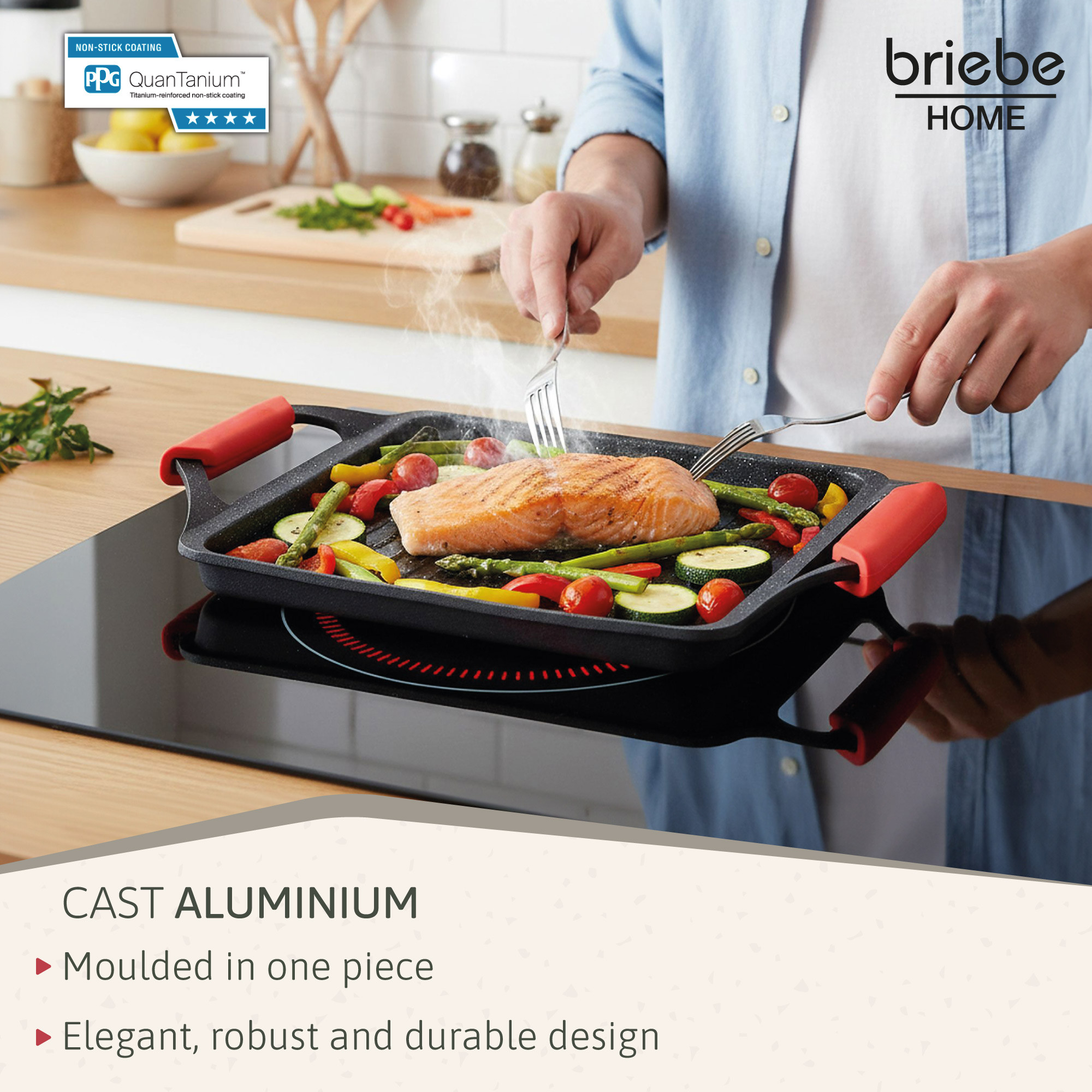 Casserole basse induction antiadhésif titane 32cm, fonte d'aluminium