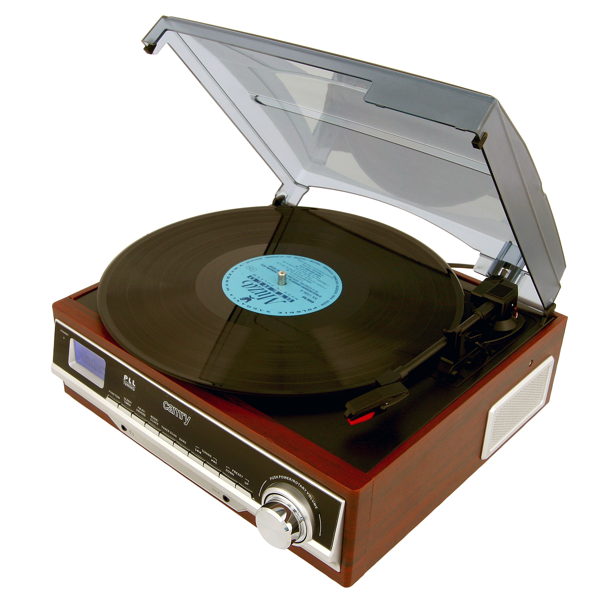 CAMRY CR1113 Tocadiscos Retro 33-45-78 RPM, Radio AM-FM, Estéreo,  Despertador, Estilo Vintage, AUX