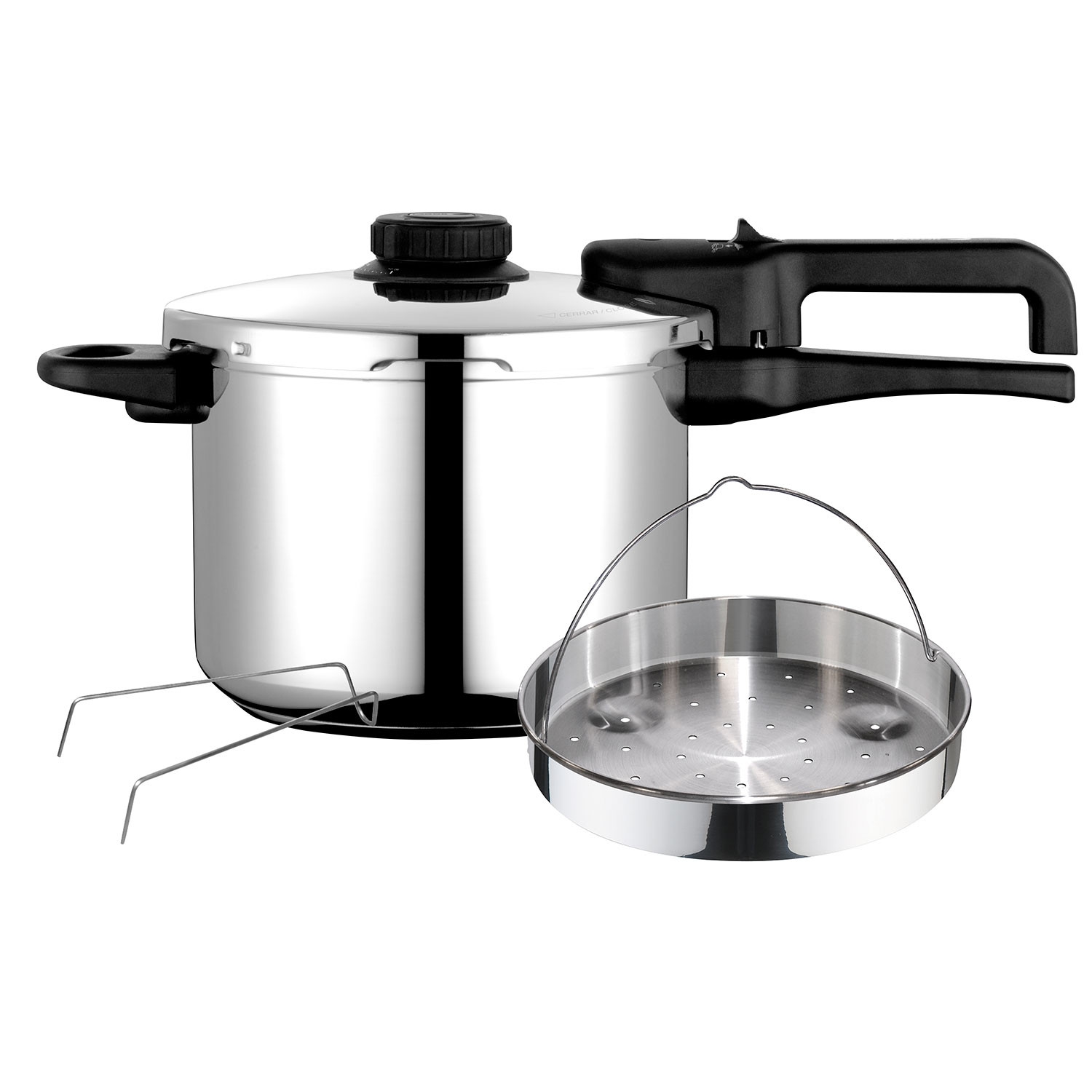 Fagor Dual Xpress Olla a Presión 6 Litros, Inducción, Express Super Rápida, Inox. 18/10, Todo Tipo Cocinas, Fondo Termodifusor, de Presión, 5 Sistemas Seguridad, Incluye Cestillo