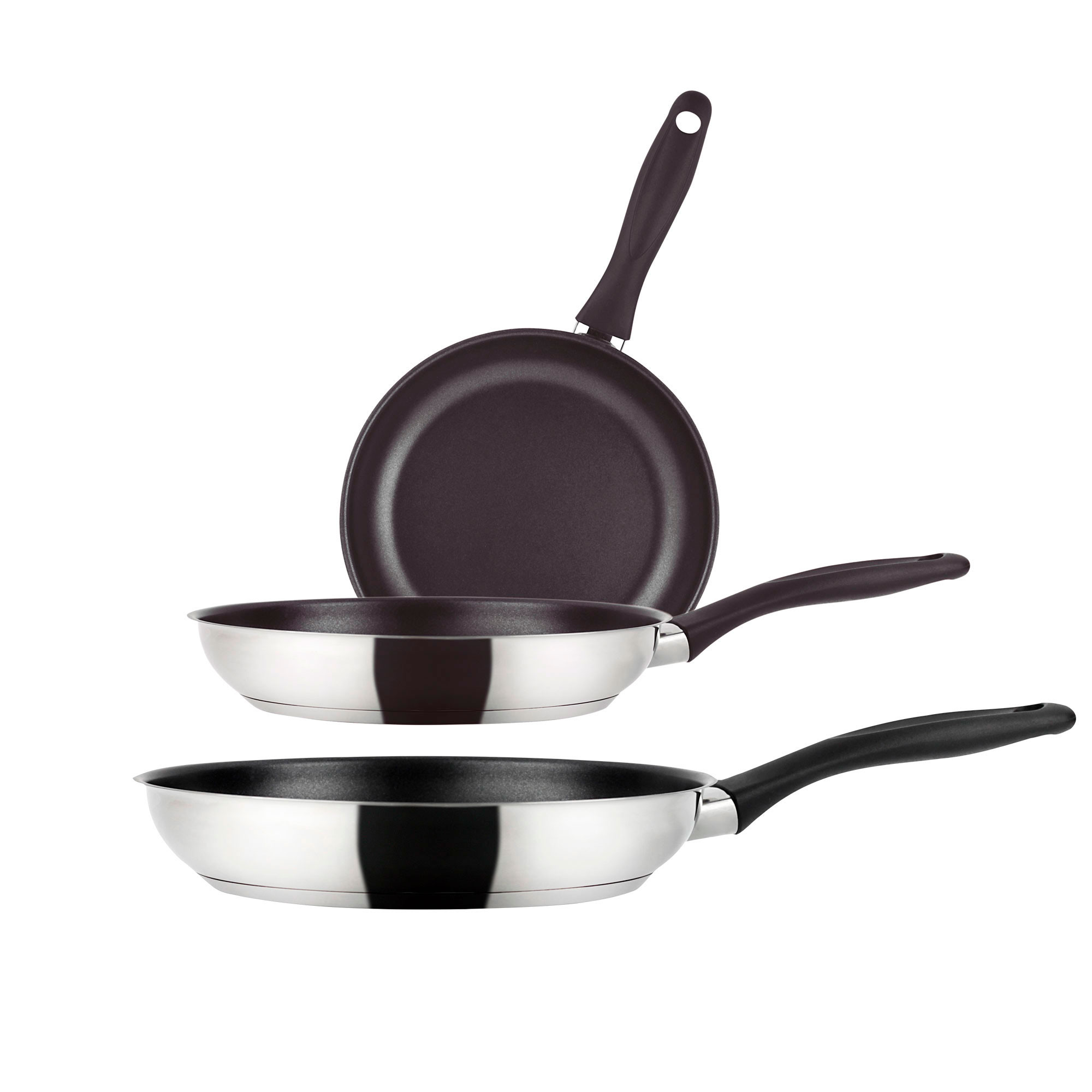 Set 3 Padelle Fagor Enara Per Induzione - Acciaio Inox 18/10, Antiaderente Xylan Plus, Ø 18-20-24 Cm, Fatto In Spagna
