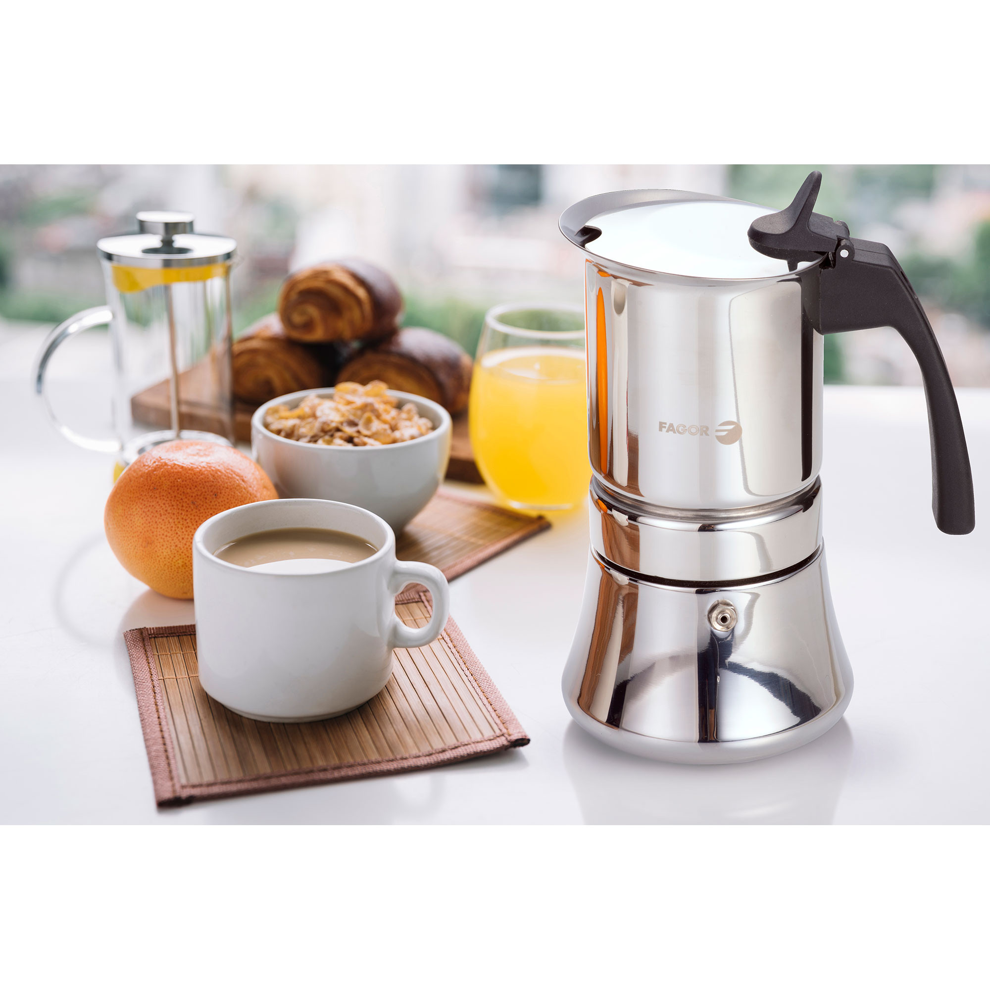 Fagor Etnica Cafetera Italiana, Inducción, Acero Inoxidable 18/10, Express,  6 Tazas Café, Apta para todas