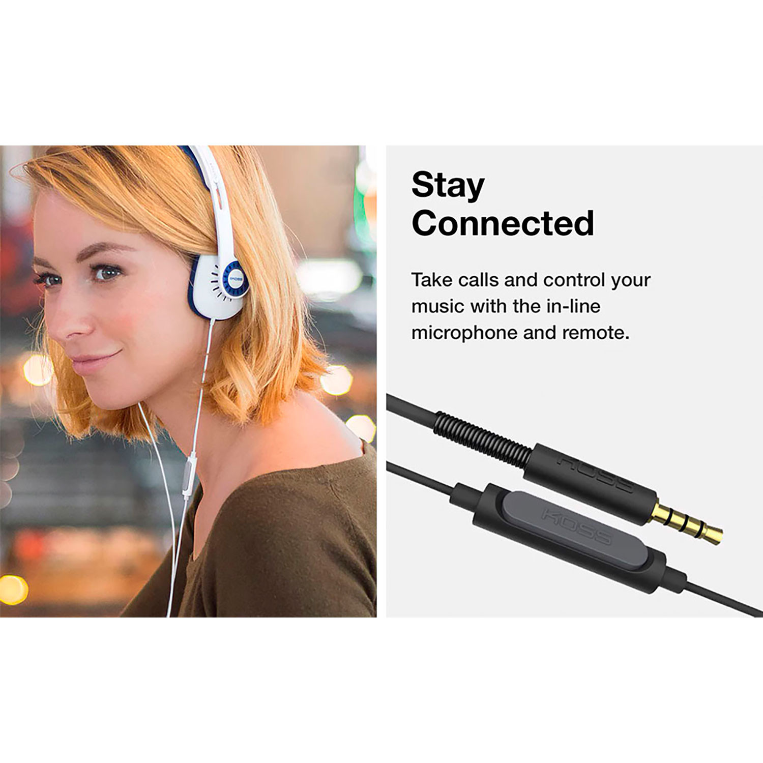 Koss CS100i Auriculares con Cable y Micrófono con Cancelación Ruido, Cascos  de Diadema Ajustables On Ear
