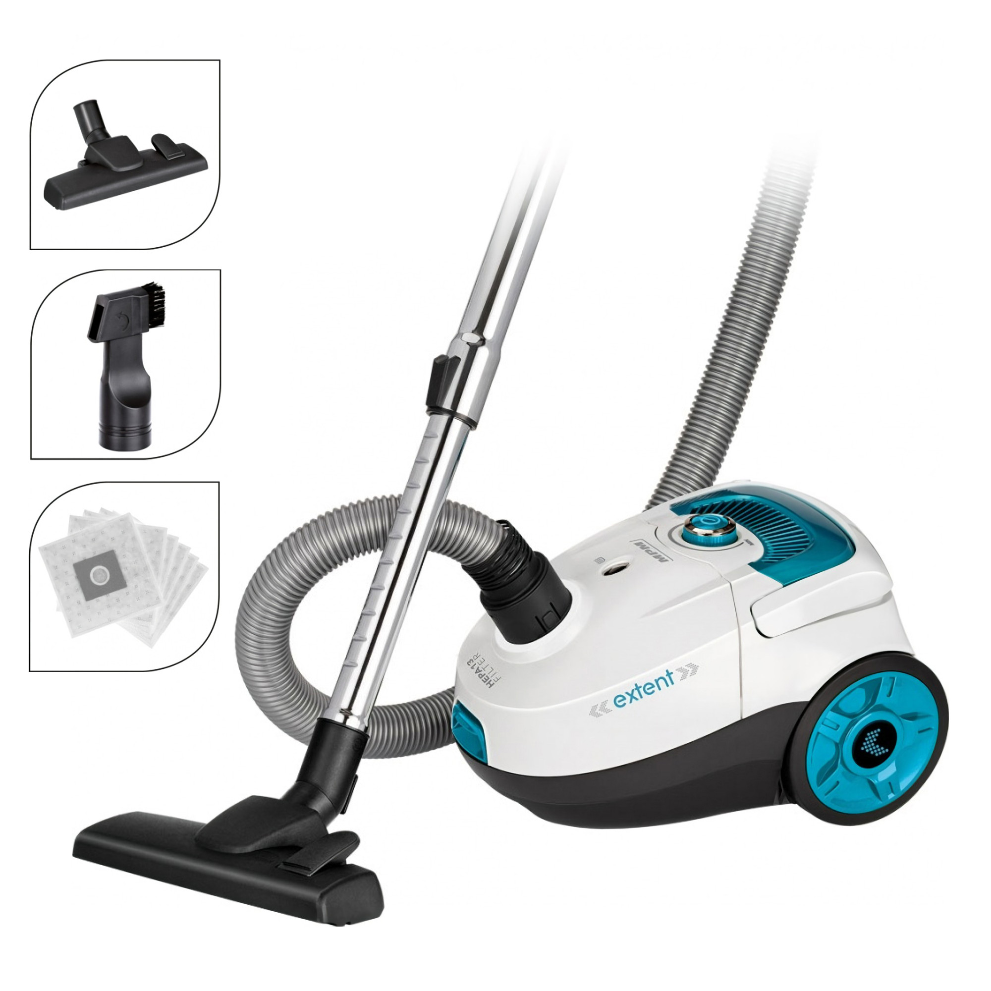 MPM MOD-27 Aspiradora de Trineo con Bolsa 3 L, Varios Accesorios, Todo tipo  de Suelos, Alfombras, Tapicerías, Cable 7 m, 6 Bolsas, Filtrado en 5  Etapas, HEPA 13, 700W