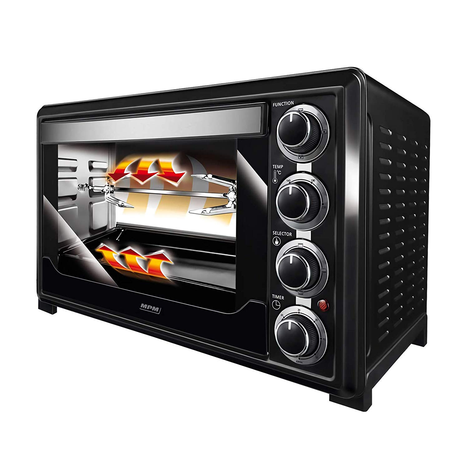 MPM MPE-05/T Horno Eléctrico de Sobremesa Convección 32 Litros, Acero  Inoxidable, Asador de pollo, Puerta Doble Cristal, 5 Modos de Calor,  Temporizador, Ajuste de Temperatura, Negro, 1600W