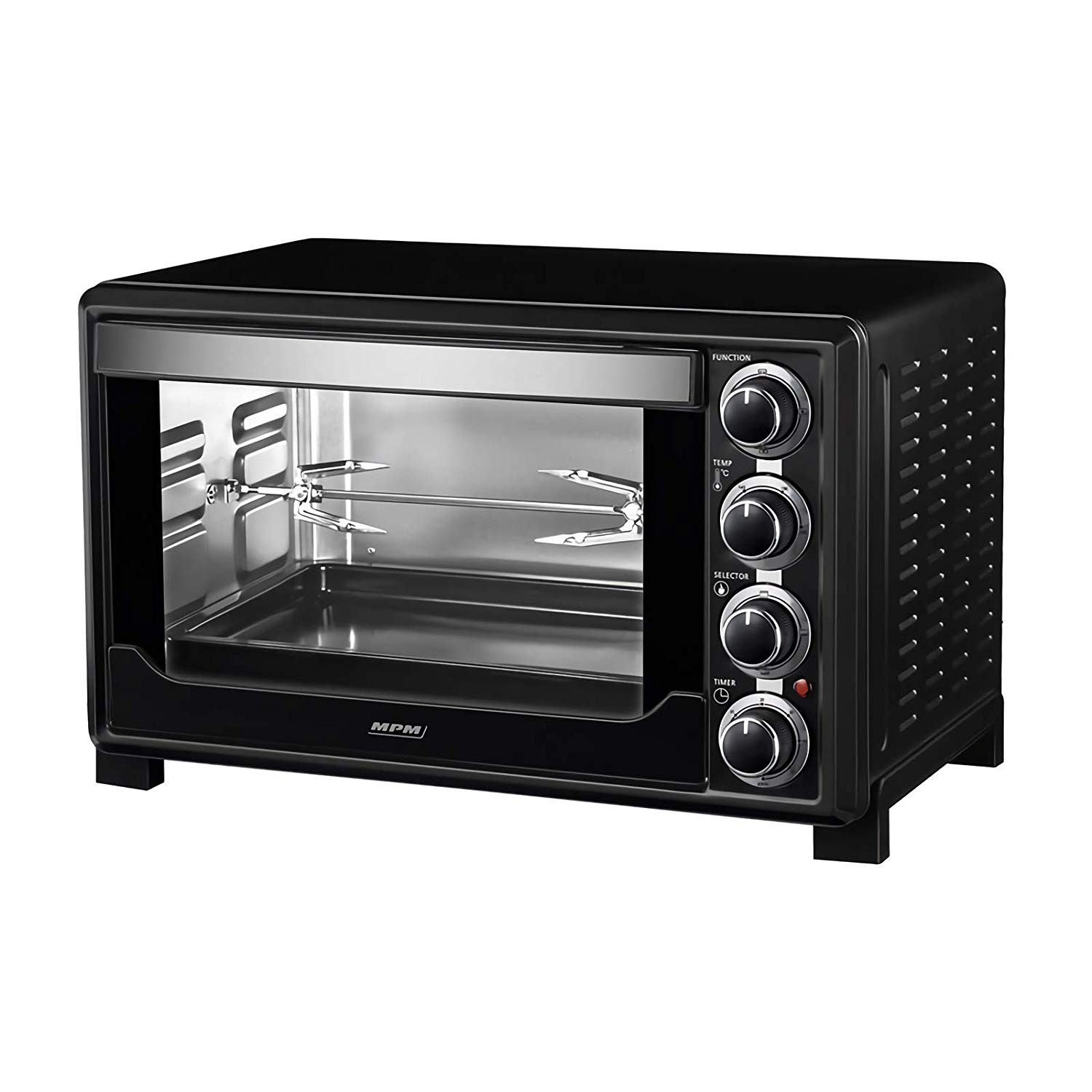 MPM MPE-05/T Horno Eléctrico de Sobremesa Convección 32 Litros, Acero  Inoxidable, Asador de pollo, Puerta Doble Cristal, 5 Modos de Calor,  Temporizador, Ajuste de Temperatura, Negro, 1600W