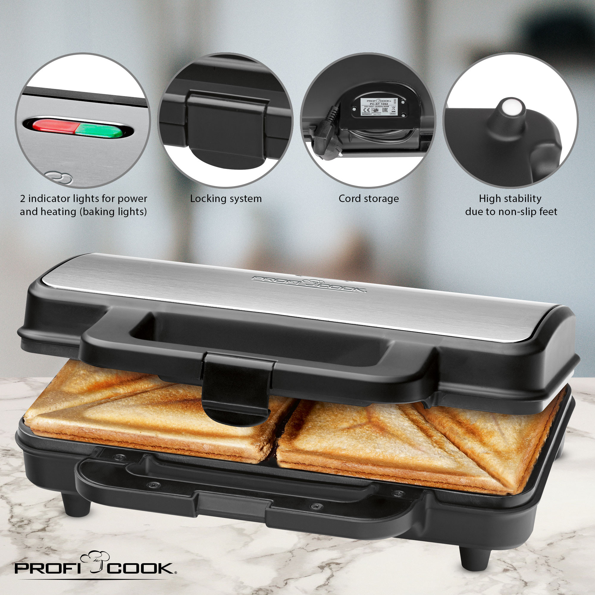 Proficook Sandwichera para sandwiches grandes ST 1092