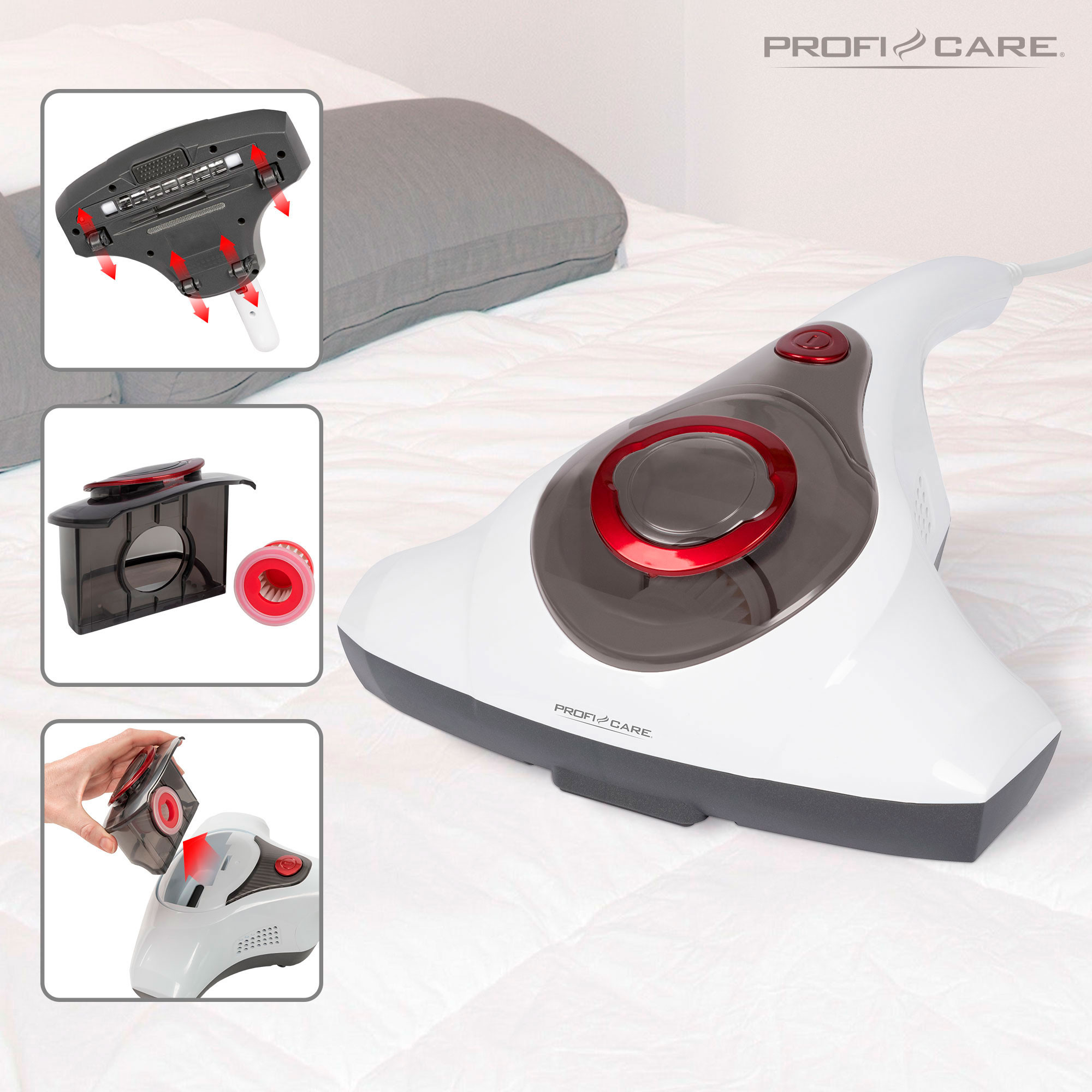 Proficare MS 3079 Aspirador Antiácaros UV, Aspira Ácaros, Bacterias y  Alérgenos, Aspiradora de Mano, Colchones, Sofás,