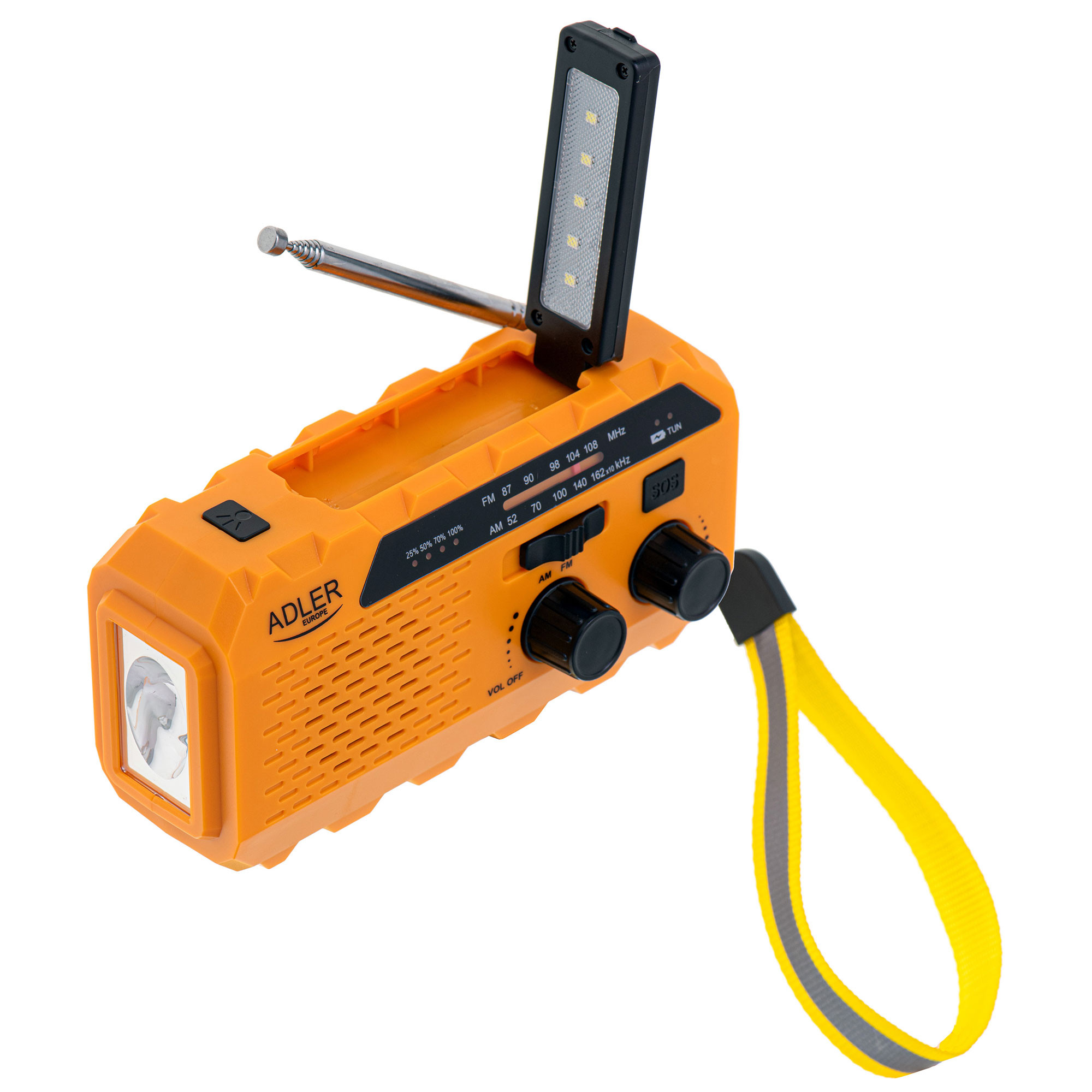 Radio Solaire Dynamo Adler AD1197 - Lampe Torche, Power Bank 1200mAh, Alarme SOS, FM/AM Portable