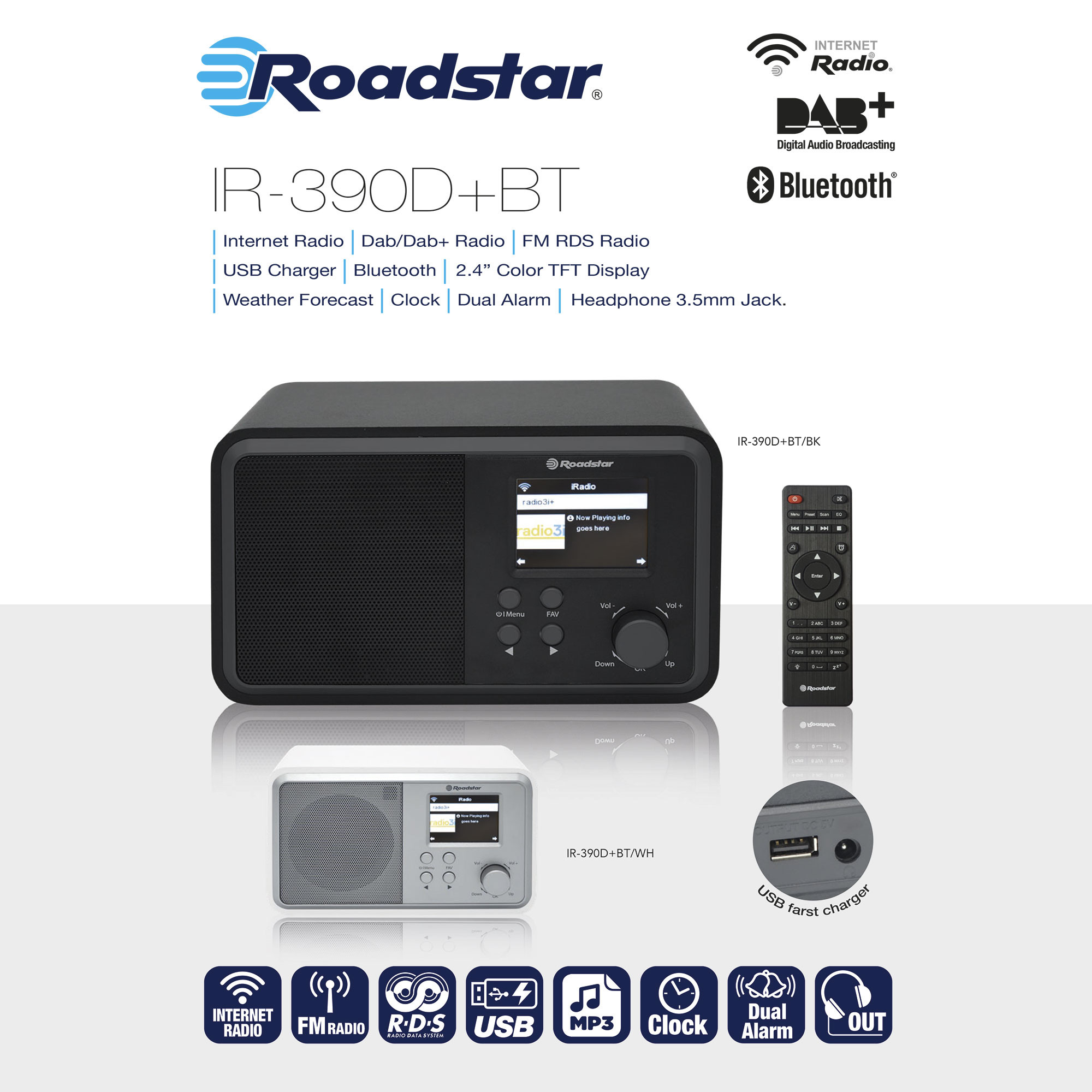 Roadstar IR-540D+BT/BK Microcadena Radio Internet Wi-Fi y Digital