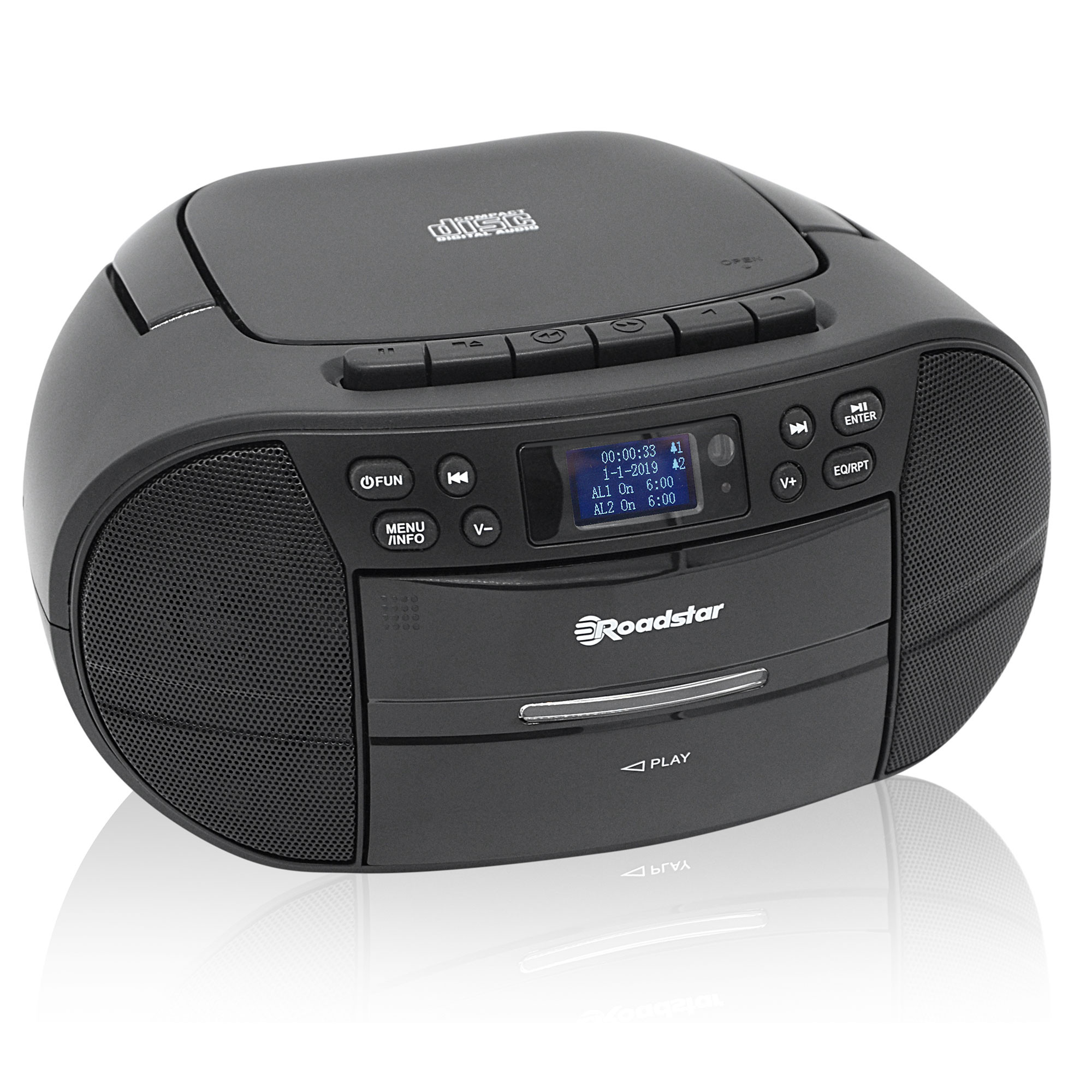 Roadstar RCR-779D+/BK Radio Cassette con CD Portátil DAB / DAB+ / FM,  Reproductor CD-MP3, USB, Mando a Distancia, AUX-IN, Salida de Auriculares,  Negro