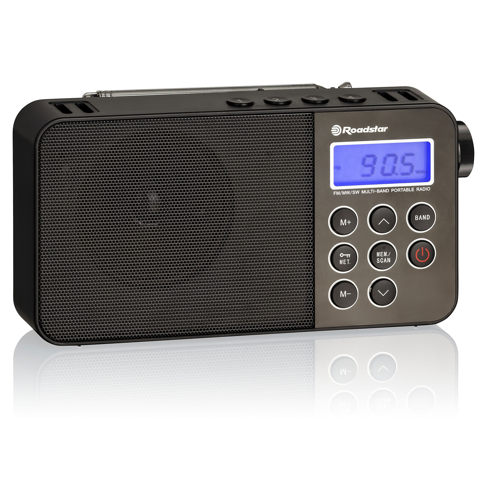 PowerBear Radio portátil | AM/FM, funciona con pilas, largo alcance (negro,  plateado)