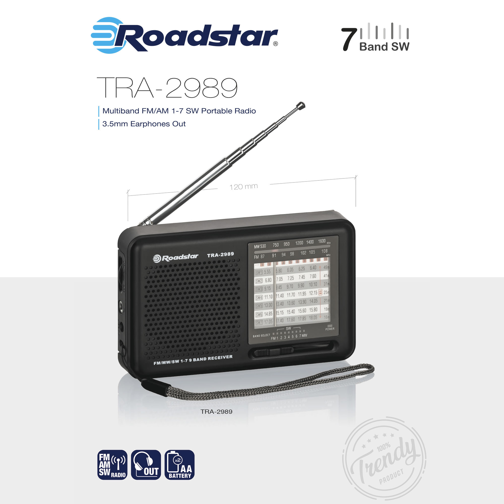 Roadstar TRA-2989 Radio Portátil Multibanda AM/FM/SW Analógica, Funciona a  Pilas / Red, Auriculares Incluidos