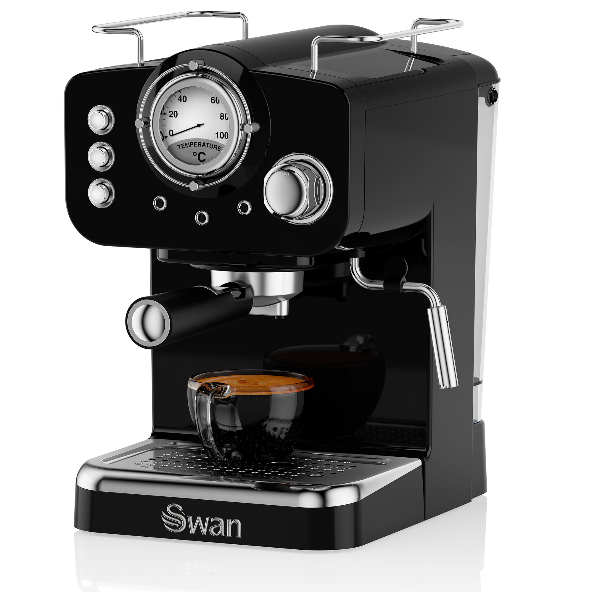 Swan Retro SK22110BN Cafetera Express para Espresso y Cappucino, 15 Bares  Presión, Vaporizador, Capacidad 1,2 Litros, 1 o 2 Tazas, Café Molido,  Diseño Vintage, Negra, 1100W