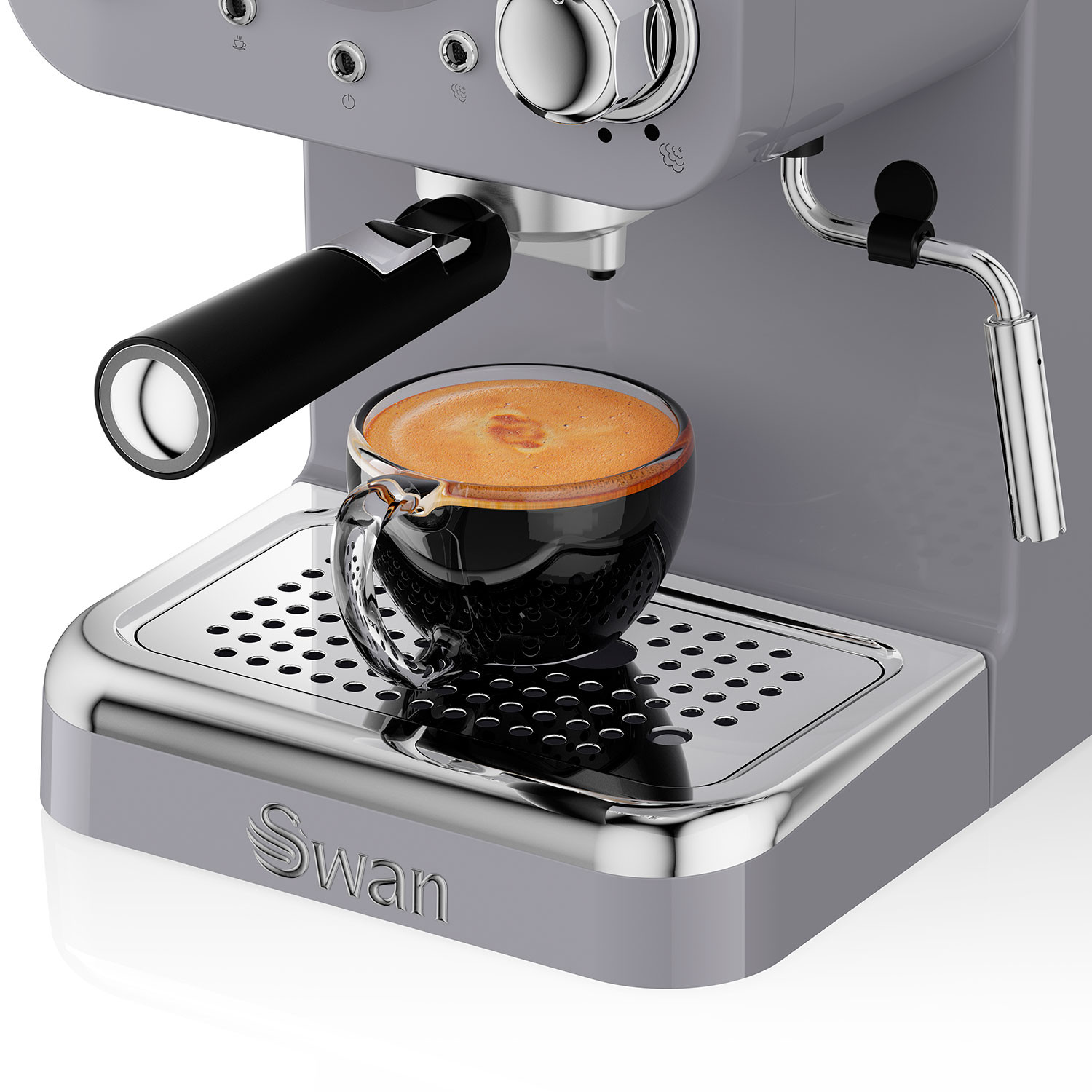 Swan Retro One Touch SK22150GRN Cafetera Express Semi Automática para  Espresso y Cappucino, 15 Bares, Vaporizador con Depósito de Leche 0,5L, 1,7  L, Taza Grande o Pequeña, Vintage, Gris, 1200W