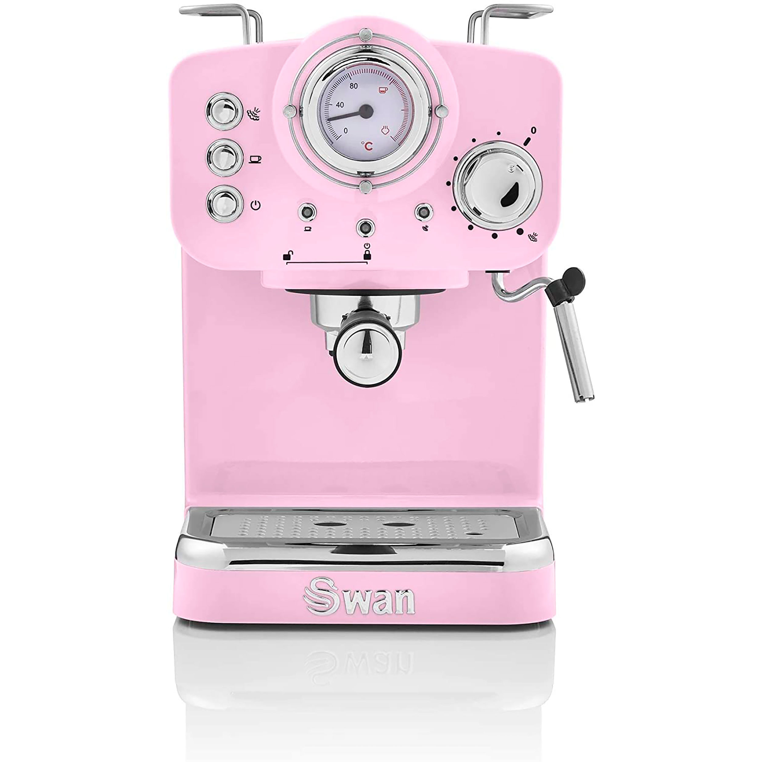 Swan Retro SK22110PN Cafetera Express para Espresso y Cappucino, 15 Bares  Presión, Vaporizador, Capacidad 1,2 Litros, 1 o 2 Tazas, Café Molido,  Diseño Vintage, Rosa, 1100W
