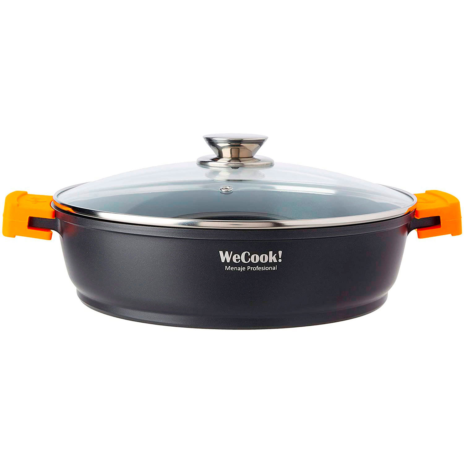 WECOOK! Ecochef Titanio Cazuela Baja con tapa de cristal 32cm, asas de  silicona, inducción, aluminio fundido, 5 Capas Antiadherente sin PFOA, 5mm  espesor, 8,5cm alto, Apta todas las cocinas, vitroceramica, gas,  lavavajillas