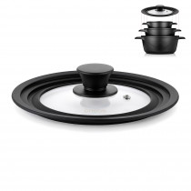 briebe TotaLid Tapa de Sartén Universal con Borde de Silicona y Cristal Templado, Multidiámetro 24-26-28 cm, sin BPA, para Ollas, Cazuelas, Válvula de Vapor, Negro ?>