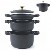 briebe Totem Batería Cocina Inducción Apilable 4 Piezas Ø 22cm Sartén + 2 Cacerolas + Tapa, Antiadherente Cerámico sin PFOA, Aluminio Fundido, Asas de Silicona Extraíbles, Todo Tipo Cocinas, Gris ?>